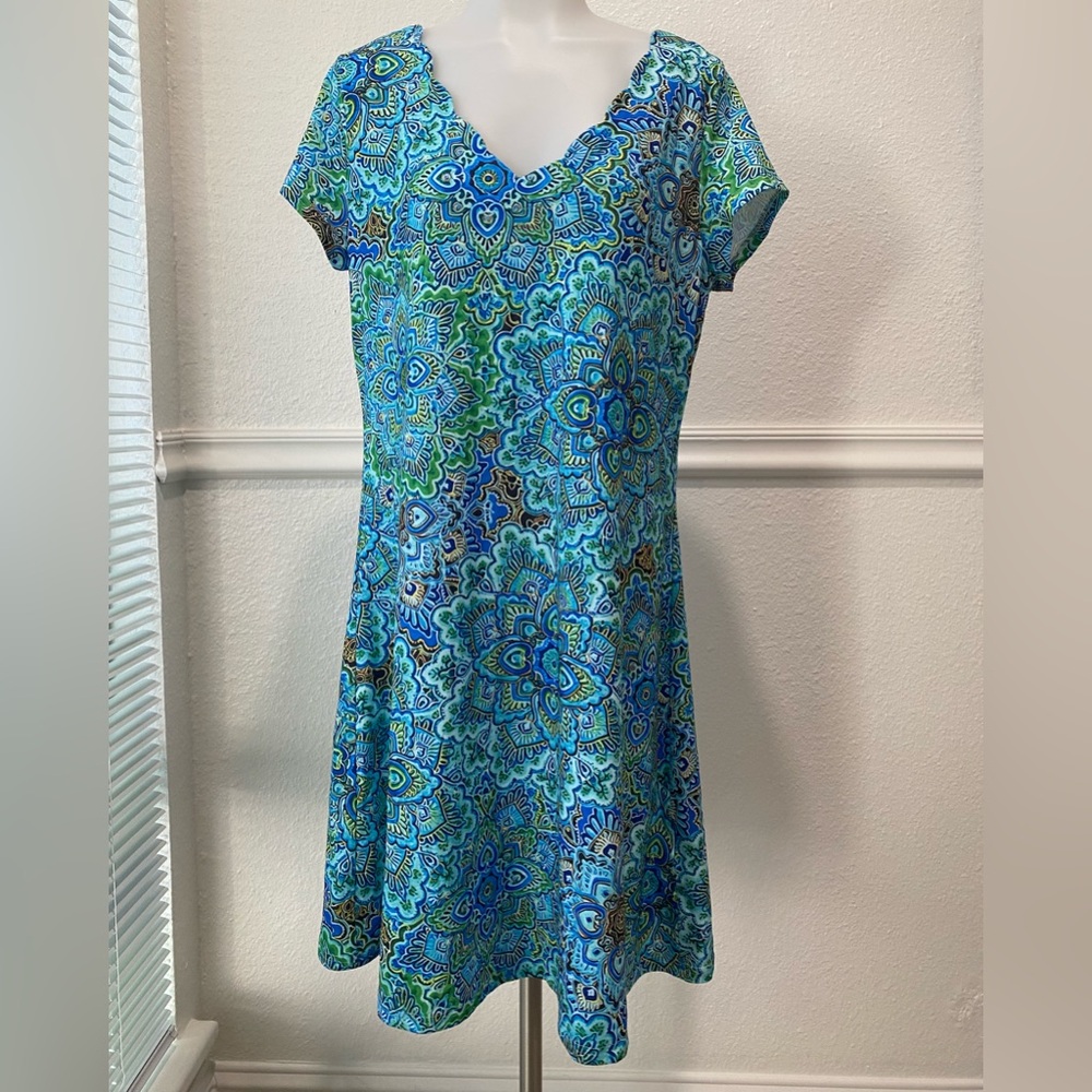 Vibrant Paisley Midi Dress in Blue and Green